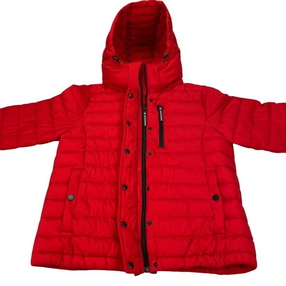 Bcbg Maxazria Quilted Puffer Jacket - Detachable Hood- Womens M Red Eco Friendly - Picture 5 of 16